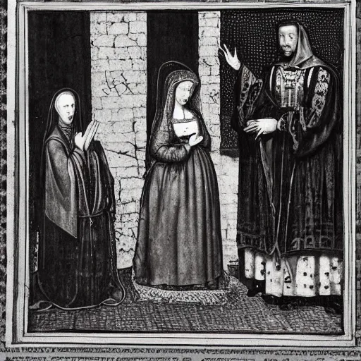 Prompt: photograph of anne boleyn praying with executioner Tower of London 1536