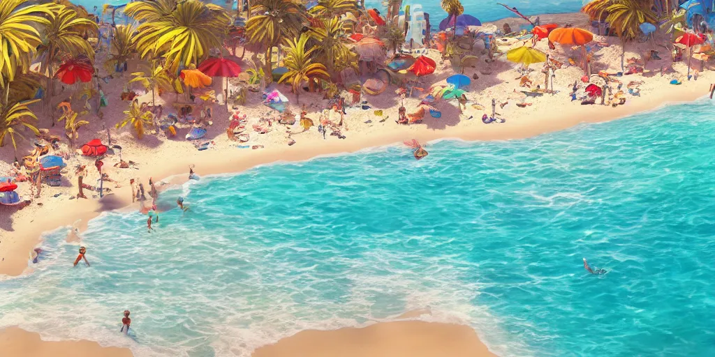 Image similar to a film still of a sunny and colourful beach scene without people in santa monica, los angelos, wide shot, waist up, wes anderson, studio ghibli, pixar and disney animation, sharp, rendered in unreal engine 5, anime key art by greg rutkowski, bloom, dramatic lighting