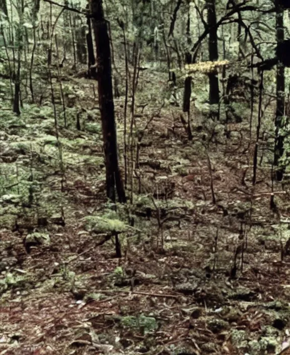 Image similar to a screen capture of found footage video left behind by a missing hiker in 1 9 8 6