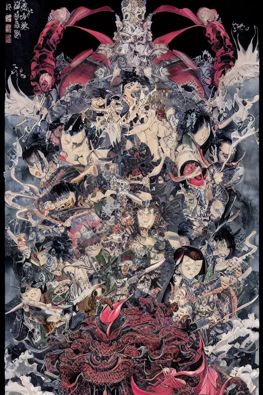 Image similar to 中 元 节, 中 国 鬼 节, king of hell, comic book page, symmetrical, by yoichi hatakenaka, masamune shirow, josan gonzales and dan mumford, ayami kojima, takato yamamoto, barclay shaw, karol bak, yukito kishiro