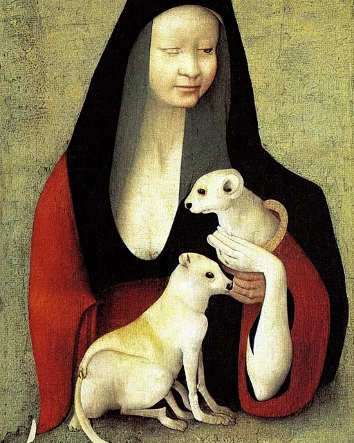 Image similar to Lady with an Ermine by Leonardo painting by Hieronymus Bosch