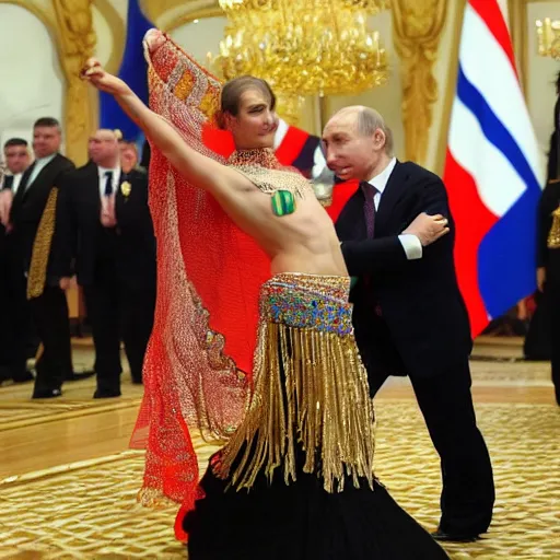 Image similar to russian president putin as a belly dancer