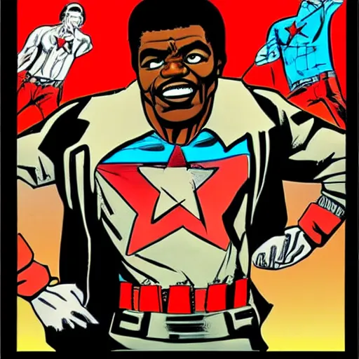 Prompt: James Brown comic book style, Stan lee, jack kirby