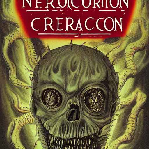 Image similar to front cover of the necronomicon, ultra detail, creepy, book cover