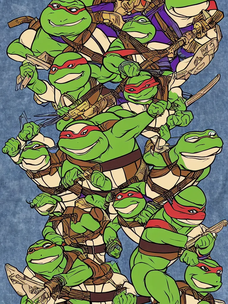 Image similar to art nouveau teenage mutant Ninja turtles