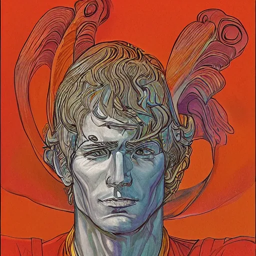 Prompt: a modern reincarnation of the old selenium greek god of hunt known as artemixel, portrait by moebius