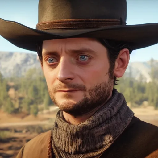 Image similar to Film still of Elijah Wood, from Red Dead Redemption 2 (2018 video game)