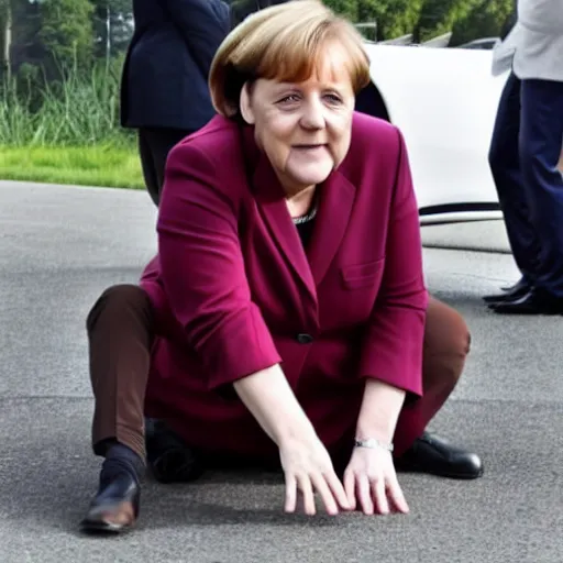 Image similar to angela merkel posing like a slav, drinking vodga