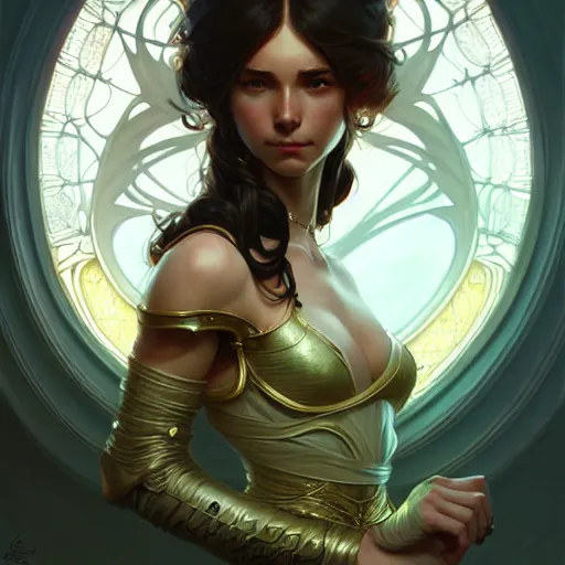 Image similar to A girl fantasy upper body, D&D, fantasy, intricate, elegant, highly detailed, digital painting, artstation, concept art, smooth, sharp focus, illustration, art by artgerm and greg rutkowski and alphonse mucha