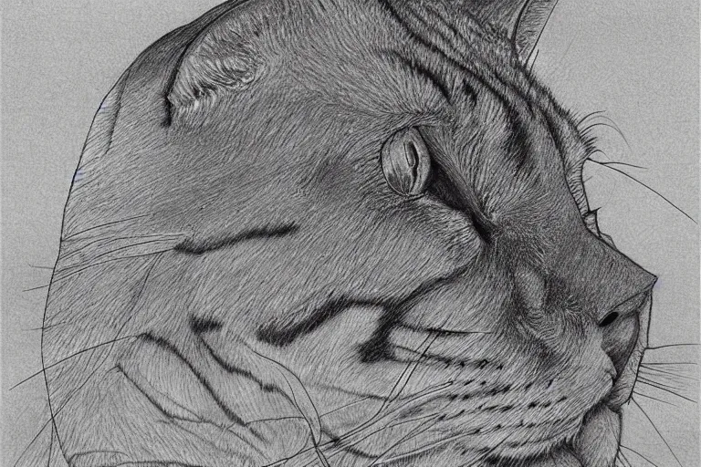 Prompt: gigachad cat, highly detailed sketch, line art, by frank lloyd wright