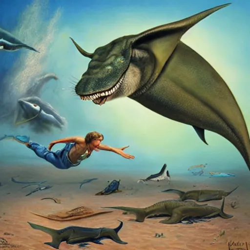 Image similar to steve irwin pays tribute to the stingray king, fantasy art, high detail,