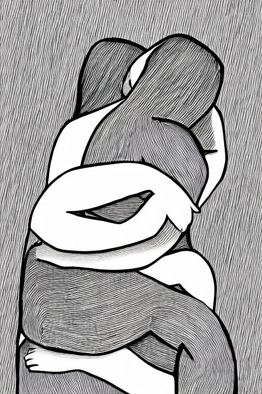 Image similar to graphic art illustration single line drawing of a hug