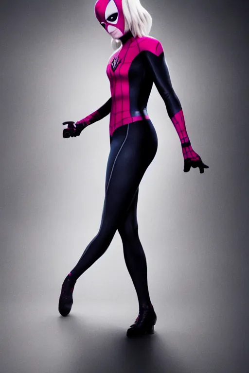 Prompt: Emma Watson as Spider-Gwen, promo shoot, studio lighting