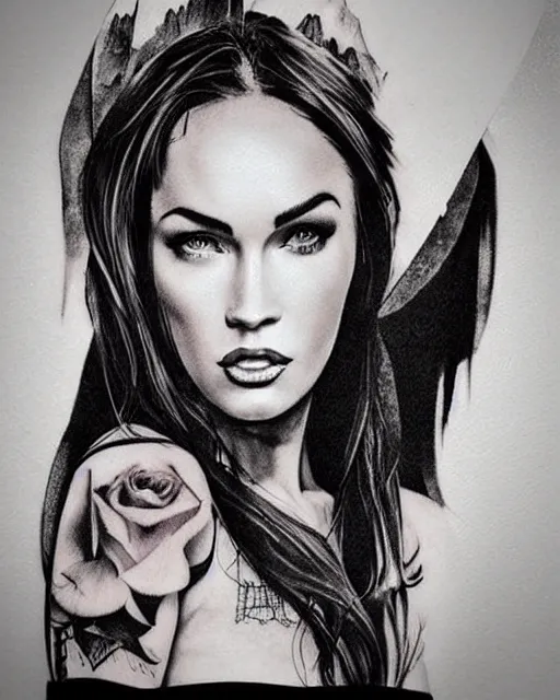 tattoo sketch of megan fox face mash up with beautiful | Stable ...