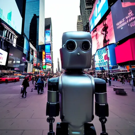 Image similar to dystopian robot in times square street photography