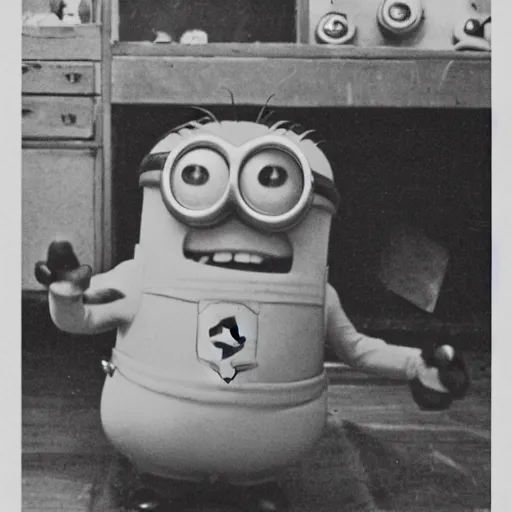 Image similar to old creepy black and white photograph of a minion