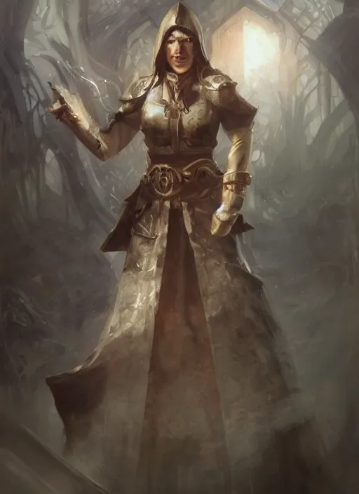 Prompt: a humble human cleric painted by raymond swanland