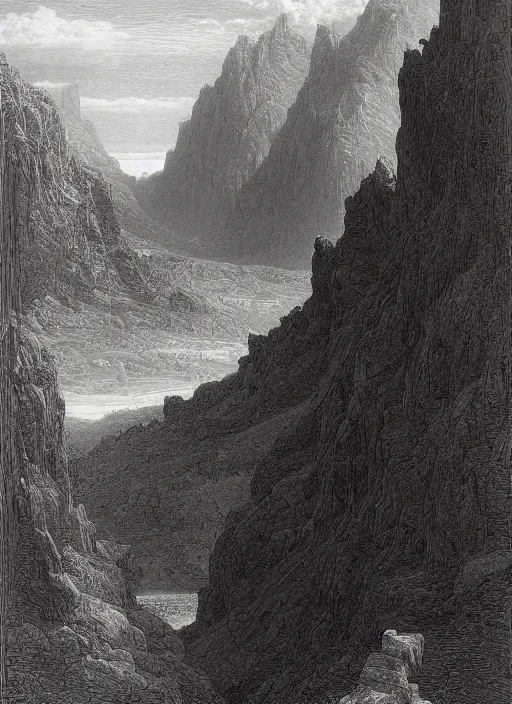 Prompt: the valley of the gods, gustave dore