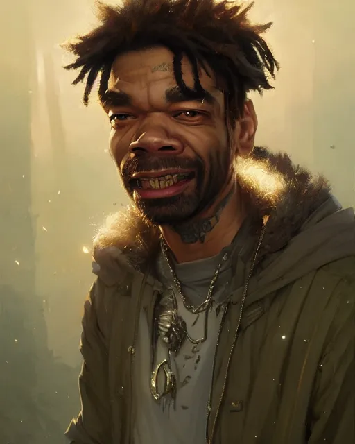 Prompt: portrait of young method man with silver fangs, stephen bliss, unreal engine, fantasy art by greg rutkowski, loish, rhads, ferdinand knab, makoto shinkai and lois van baarle, ilya kuvshinov, rossdraws, tom bagshaw, global illumination, fan art, radiant light, detailed and intricate environment