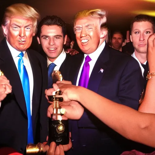 Prompt: donald trump, magic city nightclub, award winning, flash photo, paparazzi,