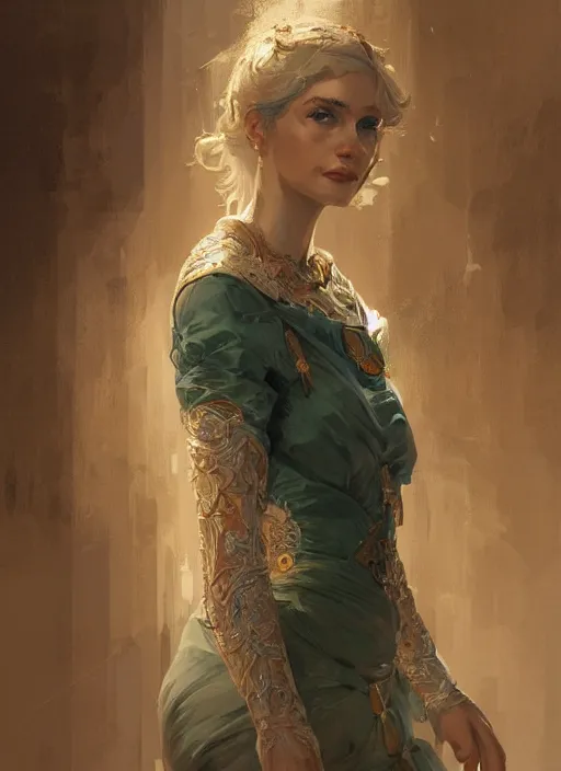 Prompt: a portrait of a woman that is a personification of italian flag, mediterranean, intricate, highly detailed, digital painting, artstation, concept art, smooth, sharp focus, illustration, art by greg rutkowski, matte painting