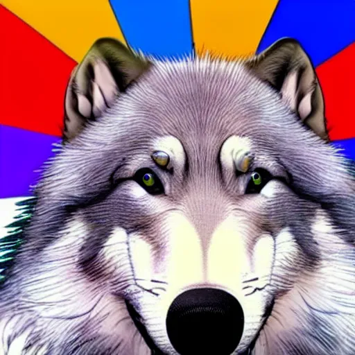 Image similar to retarded wolf, funny, colorful