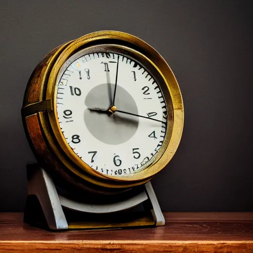 Image similar to old digital clock on the table, morning light, something strange