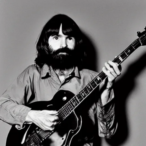 Image similar to charles manson playing guitar with the beatles, high quality photography, realistic, detailed, uncropped, realistic face,