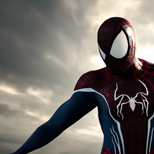 Image similar to a single venom and spider - man hybrid, dslr, cinematic, volumetric lighting, 8 k resolution, photorealistic