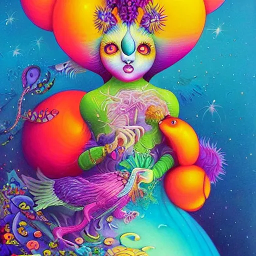 Image similar to surreal Lisa frank cartoon character, artwork by Daniel Merriam,