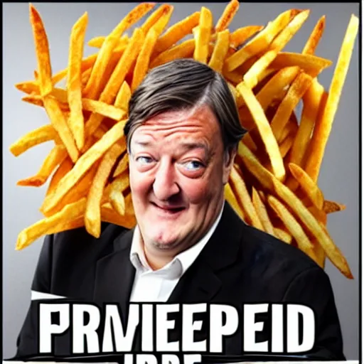 Image similar to ( ( stephen fry ) ) is [ made of ] [ french fries ] hybrid intercross mix