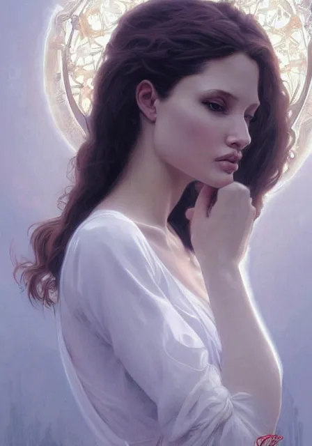 Image similar to sersei angeline jolie, intricate, elegant, highly detailed, digital painting, artstation, concept art, smooth, sharp focus, illustration, art by artgerm and greg rutkowski and alphonse mucha and william - adolphe bouguereau