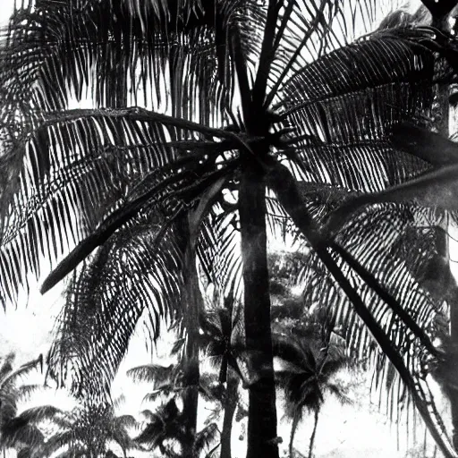 Prompt: a rizom lost film footage of a trabal sphere in the middle of the tropical jungle / object / abstract / modernism / film still / cinematic / enhanced / 1 9 2 0 s / black and white / grain