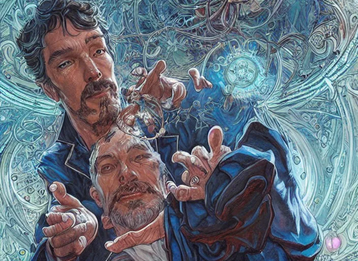 Prompt: a highly detailed magical portrait of stephen strange, james gurney, james jean