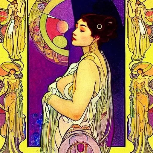 Image similar to The Goddess of Art, in the style of Octavia Ocampo, Mucha, Kandinsky