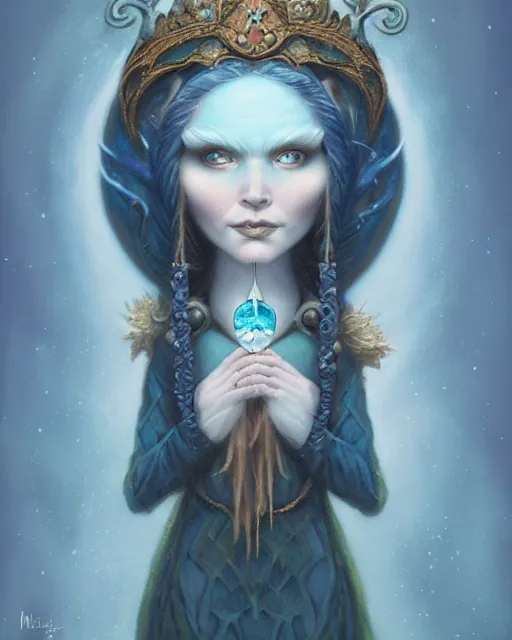 Image similar to frost priestess portrait, by mark ryden, dan hiller, peter mohrbacher, artstation