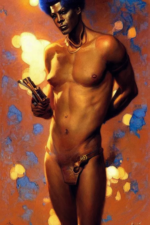 Image similar to male, character design, colorful, afrofuturism, painting by gaston bussiere, craig mullins, j. c. leyendecker, tom of finland