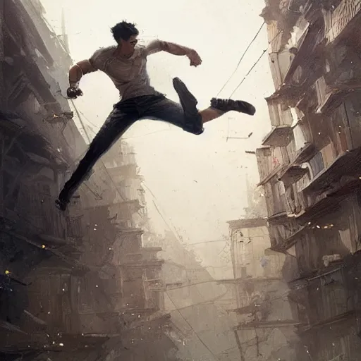 Image similar to man jumping by Greg rutkowski