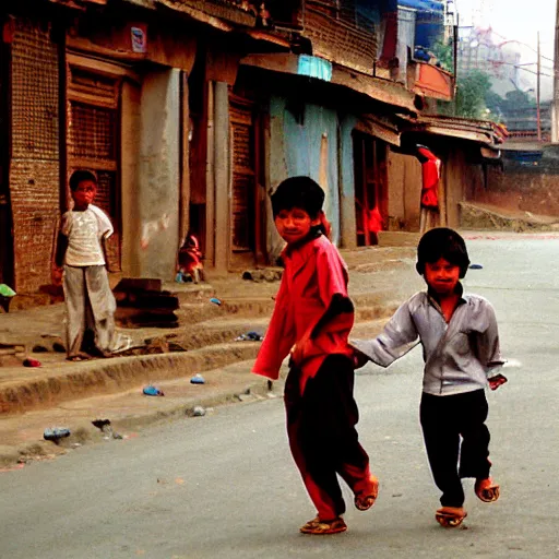 Image similar to 1 9 9 0 s streets of kathmandu, boys playing on the streets