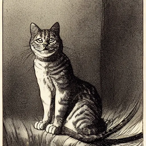 Prompt: Franklin Booth illustration of a cat