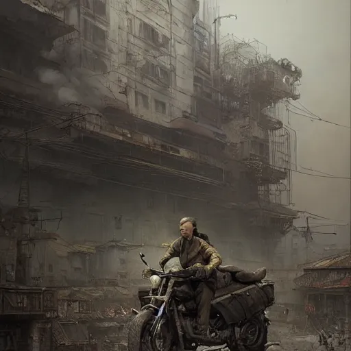 Image similar to a highly detailed epic cinematic concept art CG render digital painting artwork. dieselpunk/sovietpunk. smoke, pollution, poverty. By Greg Rutkowski, Ilya Kuvshinov, WLOP, Stanley Artgerm Lau, Ruan Jia and Fenghua Zhong, trending on ArtStation, made in Maya, Blender and Photoshop, octane render, excellent composition, cinematic atmosphere, dynamic dramatic cinematic lighting, aesthetic, very inspirational, arthouse