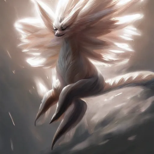 Image similar to pokemon ninetails, artstation greg rutkowski, cinematic, hyperrealist, digital art