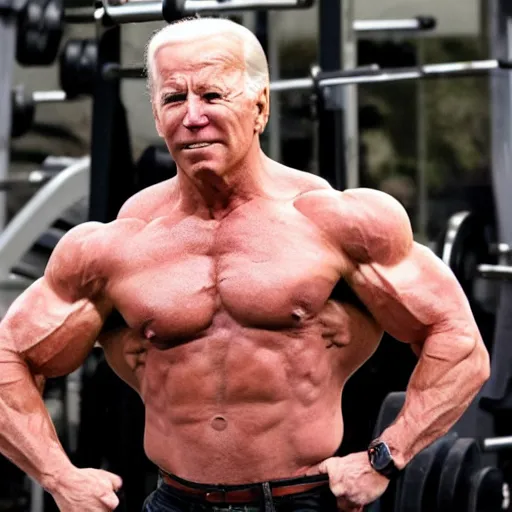 Prompt: Extremely muscular Joe Biden bodybuilder.