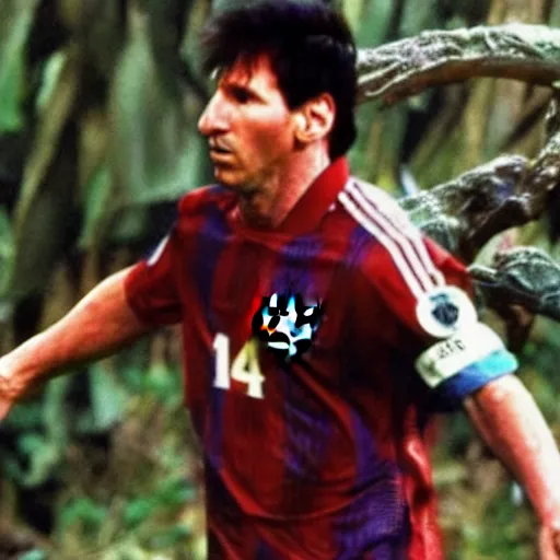 Prompt: Lionel Messi in the movie Predator, clear focus