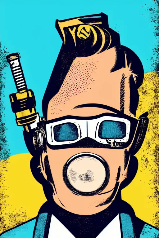 Image similar to fallout 7 6 retro futurist illustration art by butcher billy, sticker, colorful, illustration, highly detailed, simple, smooth and clean vector curves, no jagged lines, vector art, smooth andy warhol style