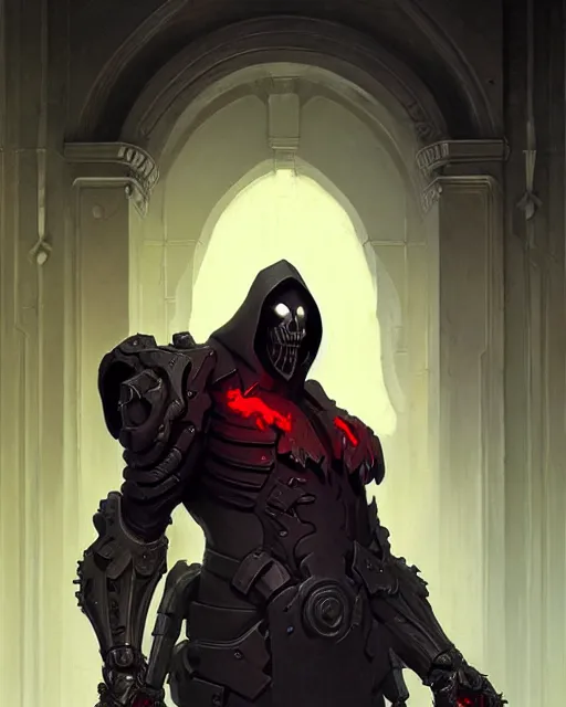 Image similar to reaper from overwatch, character portrait, concept art, intricate details, highly detailed by greg rutkowski, michael whelan and gustave dore