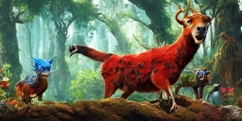 Prompt: a colorful fauna animal, lowbrow, 8 k, matte painting, fantasy, avatar movie