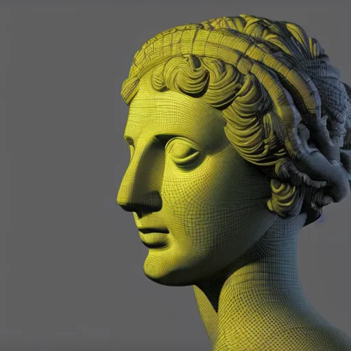 Image similar to a 3 d neon ring on the head of a renaissance statue, 3 d render