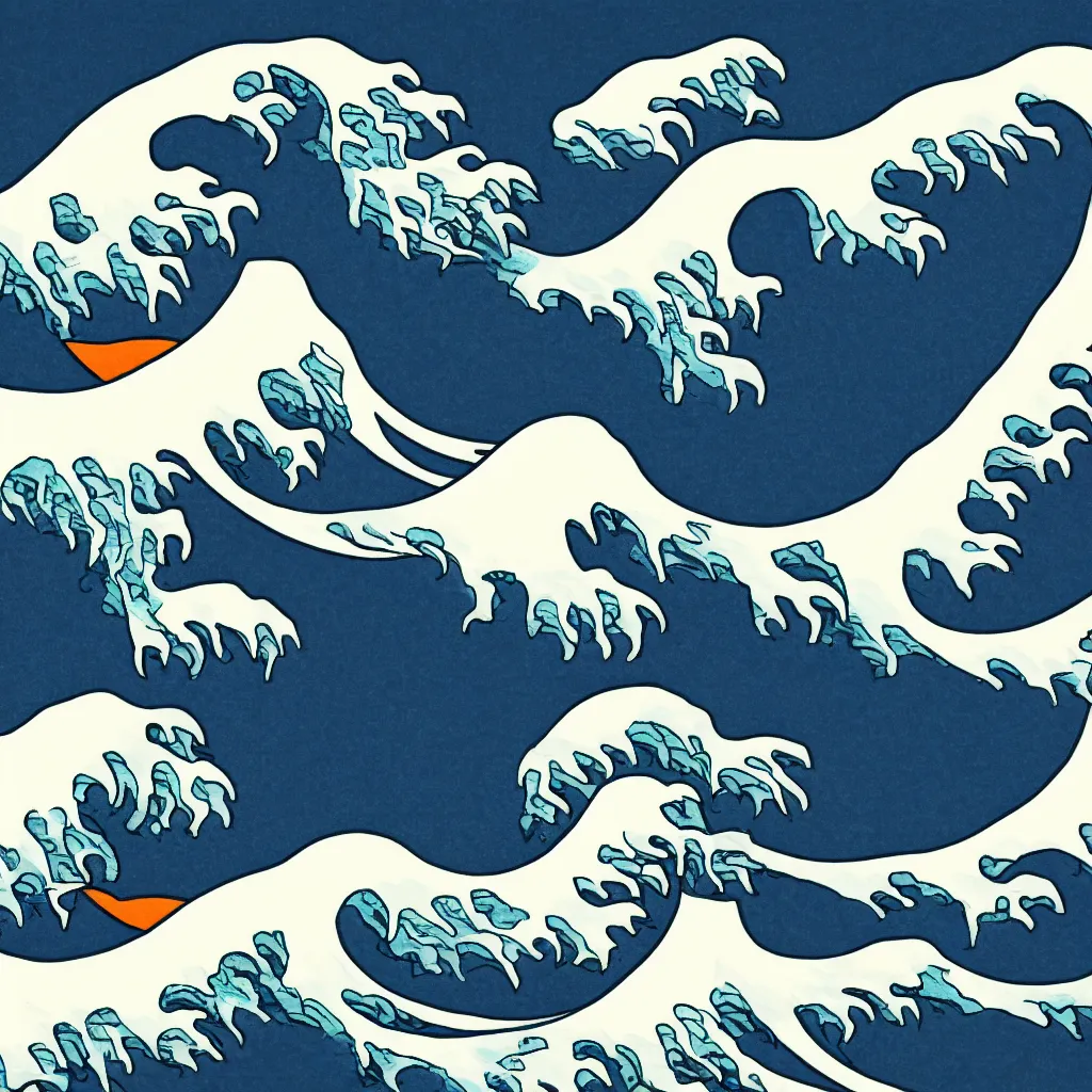 Prompt: The Great Wave off Kanagawa, line art, minimilistic, 4k