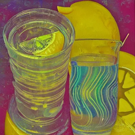 Prompt: lsd lemon photography, still painting, metaphysical, infinity, patterns, argentic, scratches, vintage, pastel, tonalism, torned, merged, juice, summer